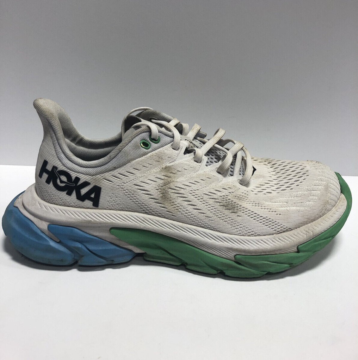 Hoka One One Women’s Clifton Edge, White/Gray Running Shoes, Size M