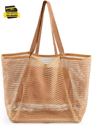 Beach Bags for Women, Summer Travel Mesh Tote Bag with Large Inner Pocket, Sandp