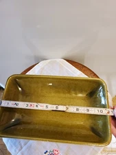 SALE! WAS 15. VTG MCM 11LX6 1/2W GREEN SPOTTED USA 225 POTTERY PLANTER/BOWL