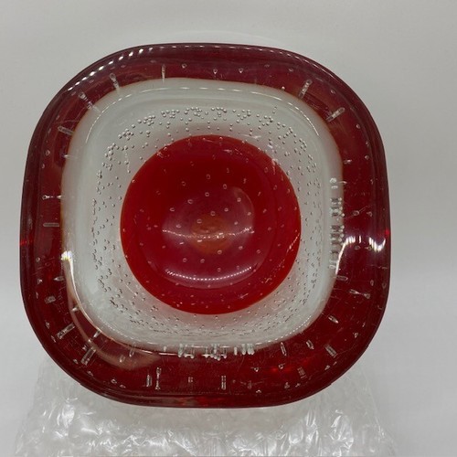 Italian Murano Galliano Ferro Red & Clear Glass Bowl Square 2.5" tall x 5.75" - Picture 12 of 12