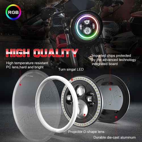 Par de faros redondos de 7 pulgadas haz sellado RGB halo 120W aptos para Ford Mustang 1965-1973 - Imagen 8 de 14