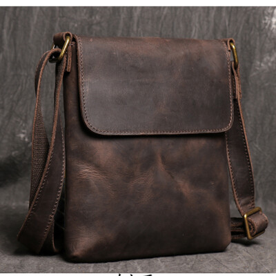 Vintage Men's Crazy Horse Leather Simple Crossbody Bag Casual
