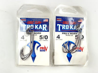 Eagle Claw Trokar TK105-5/0 Pro-V Worm Hook Size 5/0-1pk of 4pc LOT OF 2