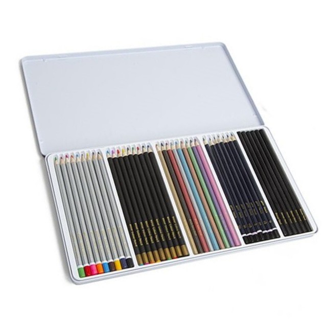 50pc Artists Pencil Set Sketching Pencils Watercolours Charcoal and