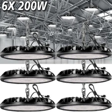 6 Pack 200W UFO LED High Bay Light Shop Industrial Commercial Factory Warehouse