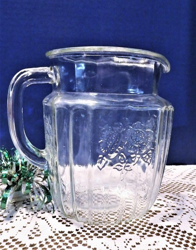 Jarra transparente de vidrio Mayfair Open Rose de colección de la era de la depresión 6" - en cuclillas - Imagen 5 de 7