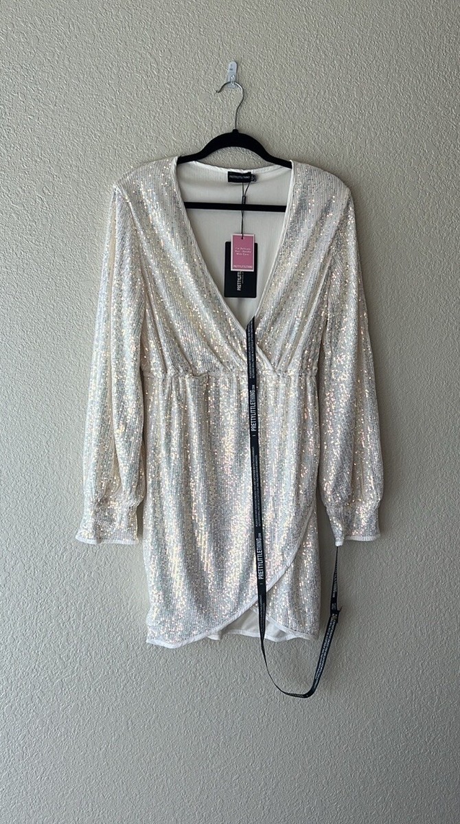 silver sequin plunge wrap bodycon dress Pretty Little Thing Long Sleeve Detail side fastening 1: Size:40 Steakhouse Blue Cheese Dressing Channable