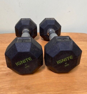 Ignite By SPRI Rubber Chrome Hex Hand Weight Dumbbell 5 Lb Pair Set 10 Lb Total
