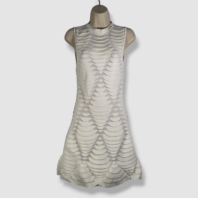 $3590 Alaa Women's White Ponte Knit Scalloped Python A-Line Dress Size 36  | eBay