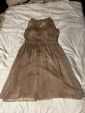 Adrianna Papell Taupe Belted halter neck line chiffon dress sz 14