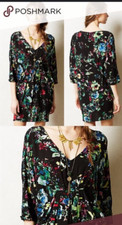 Anthropologie Maeve Sz XS Dark Floral Dolman Sleeve V-neck Boho Mini Dress