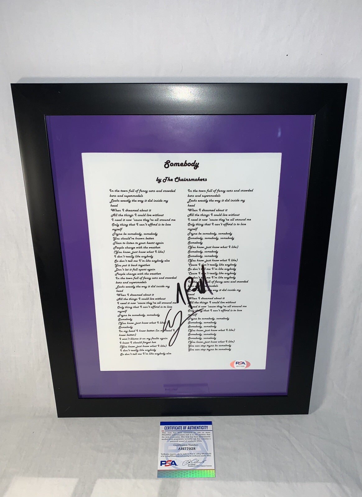 Alex & Andrew Somebody Framed Lyric Sheet Psa