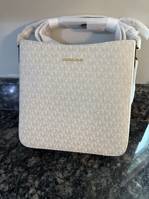 NWT Michael Kors Signature Jet Set Travel Large Vanilla Messenger Crossbody Bag 