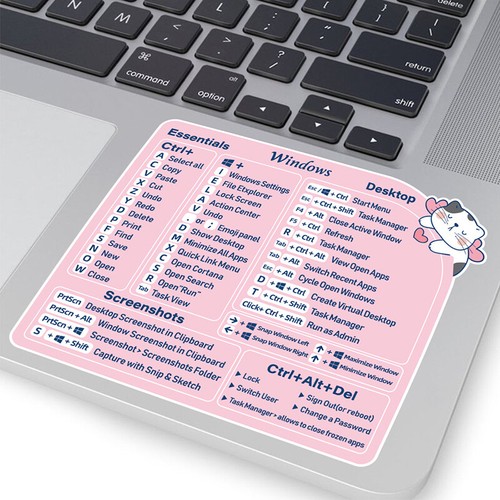 2pcs Vinyl Pink Cat Pattern Reference Keyboard Shortcut Stickers For Laptops - Afbeelding 6 van 9
