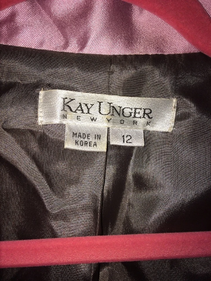  Chaqueta Blazer Kay Unger Talla 12 Rosa Mezcla Seda Floral Abotonada  Foto 2 de 4