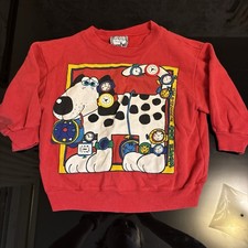 Vintage Zoodles Sweateshirt 1992 Colorful Red Watch Dog Clock 4T - Stain