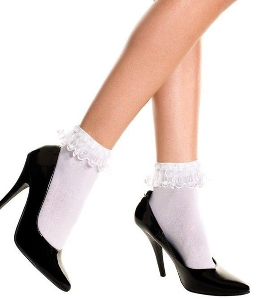 Opak Weiß Oder Schwarz Durchsichtig Spitze RüSchen Top Socken Sexy Designer P527-image