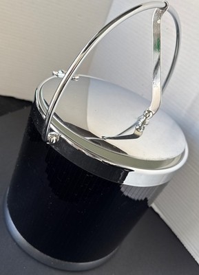 VTG Kraftware Black Ice Bucket Chrome Hinge Handle Lid MCM GLAM Regency