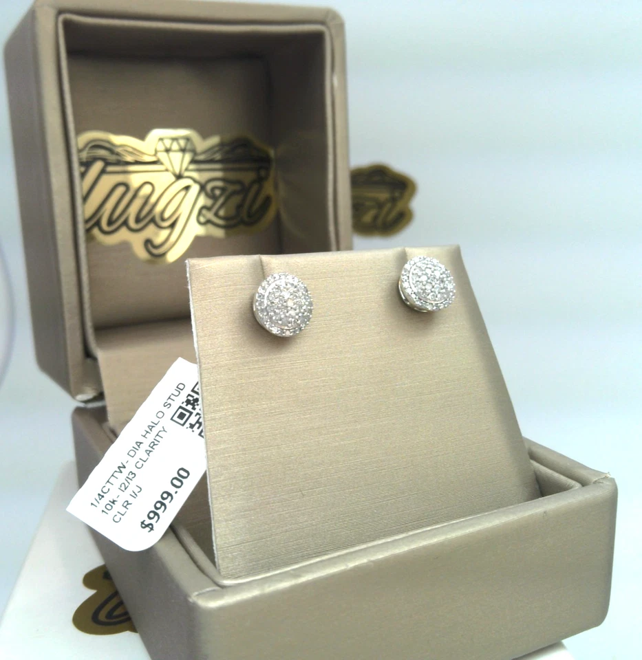 $1000- PENDIENTES HALO ESTILO RACIMO PAVÉ DIAMANTE NATURAL ORO MACIZO 10k! Certificado de autenticidad Foto 2 de 4