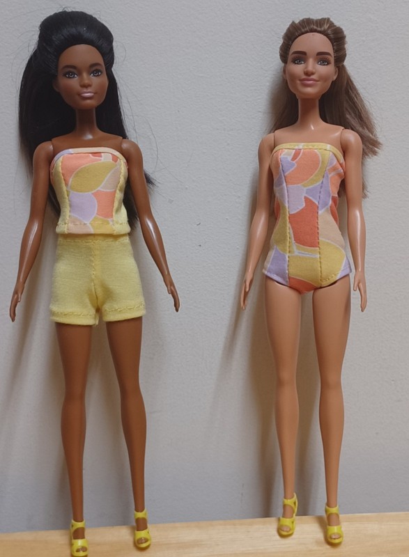 Barbie 11 1/2" Doll Clothing Multicolor Swimsuit, Yellow Shorts, Bustier Top