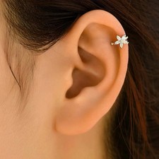 Silver Tone Zircon Flower Ear Clip Earrings Women No Piercing Classic Jewelry