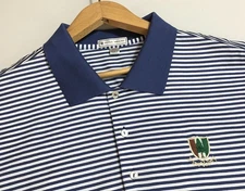 Peter Millar Short Sleeve Blue/White Striped Pine Valley Golf Polo Shirt sz 2XL