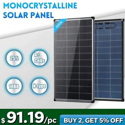 Bifacial 200W Watt Solar Panel N-Type Mono 18V 18BB Home RV Camping PV Off Grid