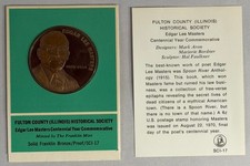 Edgar Lee Masters Centennial 1 1/2" Bronze Proof Medal Franklin Mint