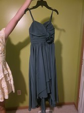 Green Azazie Catalina Junior Neptune A-Line Ruched Chiffon Dress