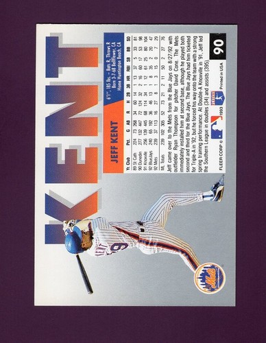 1993 Fleer - Jeff Kent #90 New York Mets - Picture 2 of 2