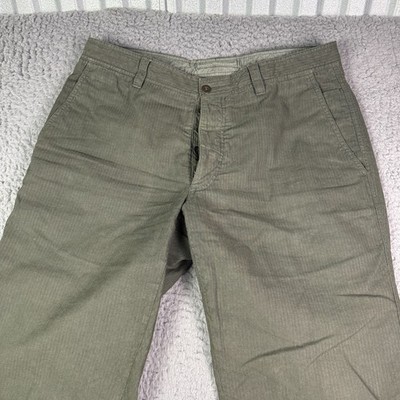 Battistoni Pants Trousers Mens 50 (33x32) Green Linen Blend Flat Front Italy