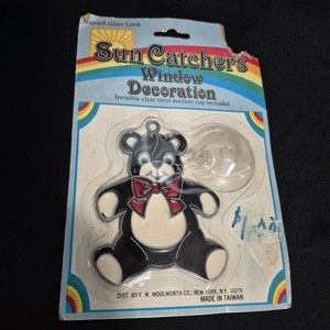 Vintage Sun Catcher Bear Stained Glass Look Retro 80s