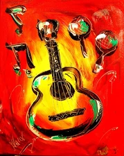 GUITAR Original Oil PAINTING CITYSCAPE  Abstract Modern  53G53R6736