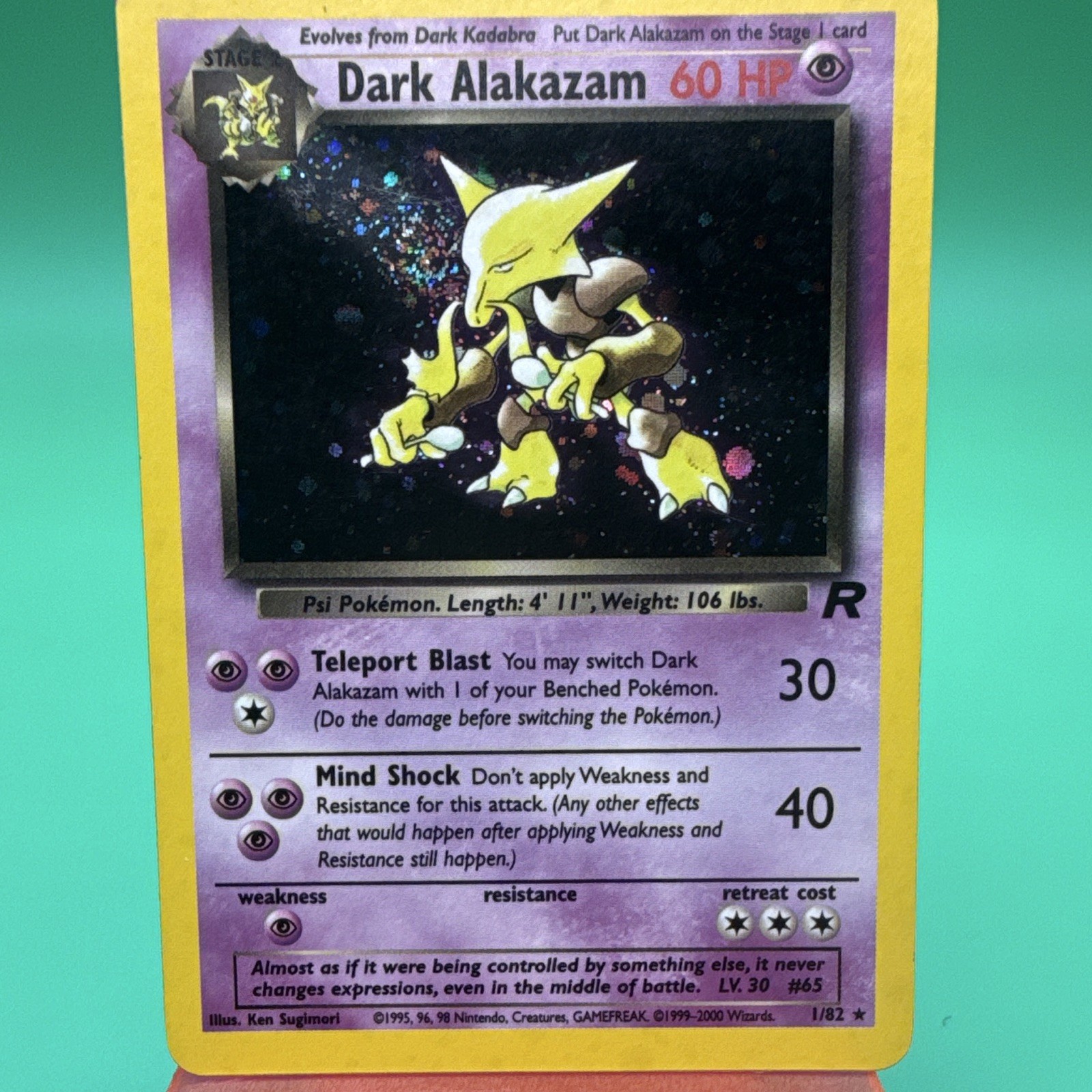 Dark Alakazam 1/82 Team Rocket Holo Rare 60 HP ENG 2000 Ken Sugimori SWIRL