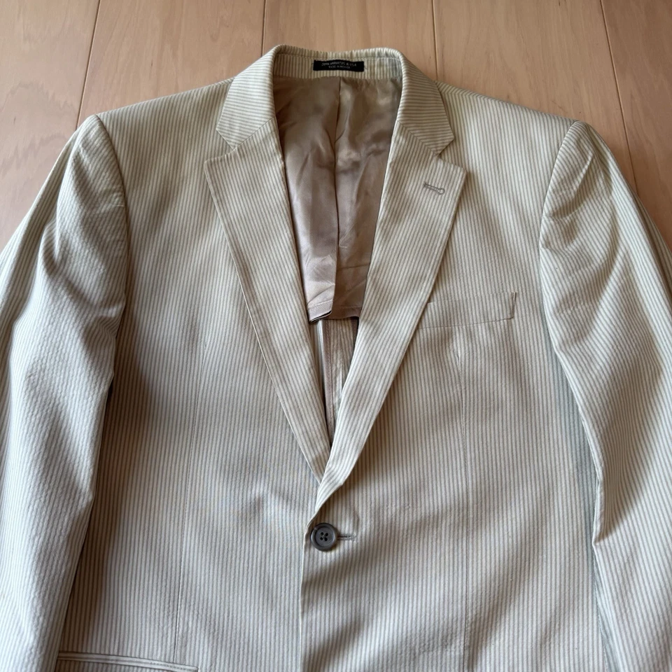 John Varvatos Blazer 38 White Brown Stripe Seersucker Designer New York - Image 3 of 4