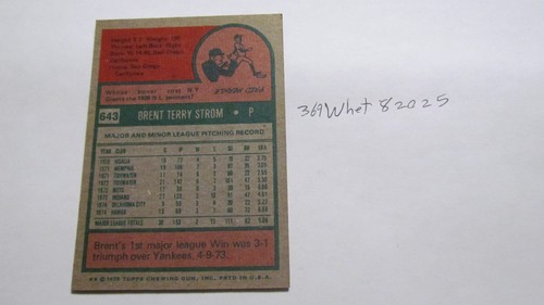 1975 Topps Brent Strom signed baseball card - Picture 3 of 3