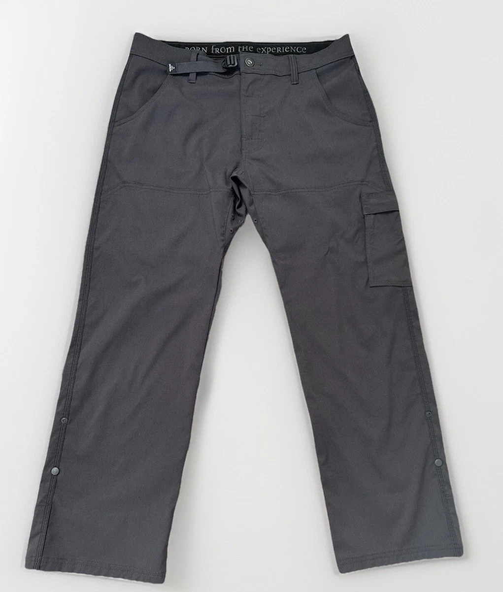 PRANA Men’s 34 Stretch Zion Pant Belted Vented Roll Up/Snap Inseam 29” Dark Iron