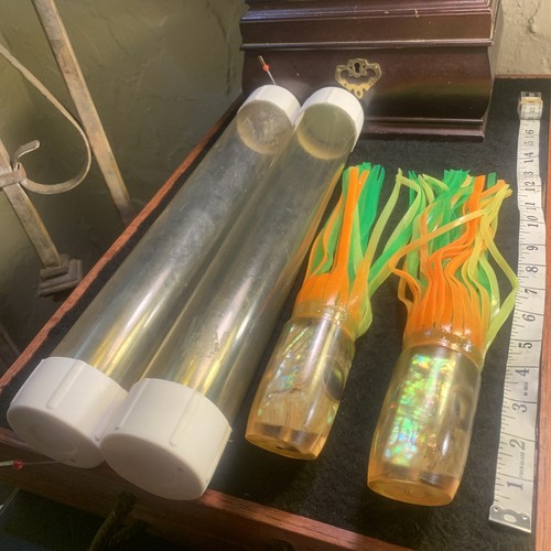 2 NOS Vintage LURE Hawaiian fishing Tuna Marlin Mahi Wahoo with tube 12" LOT