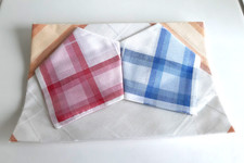 3 x Taschentuch mit Karomuster, kariert in blau beige rosa rot Vintage OVP neu