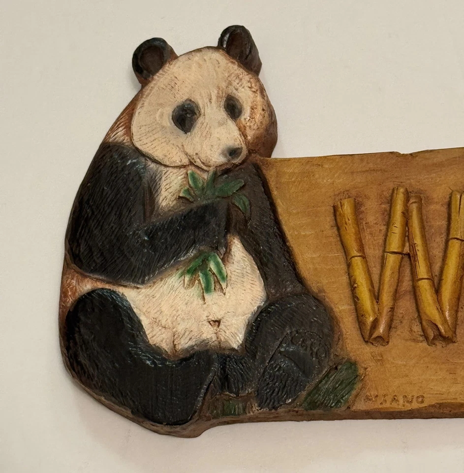 Винтажный 2000 Al PISANO искусственного дерева / бамбука панда приветственный знак ручной отливки 6 «x 18» ~ США - Изображение 2 из 4