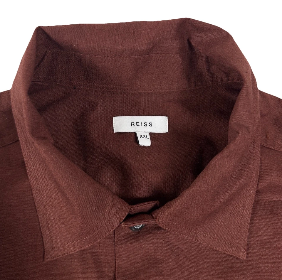 Sobrecamisa Reiss Kimchi Doble Bolsillo Para Hombre XXL Siena Rojo Óxido Mezcla de Lino Foto 3 de 4