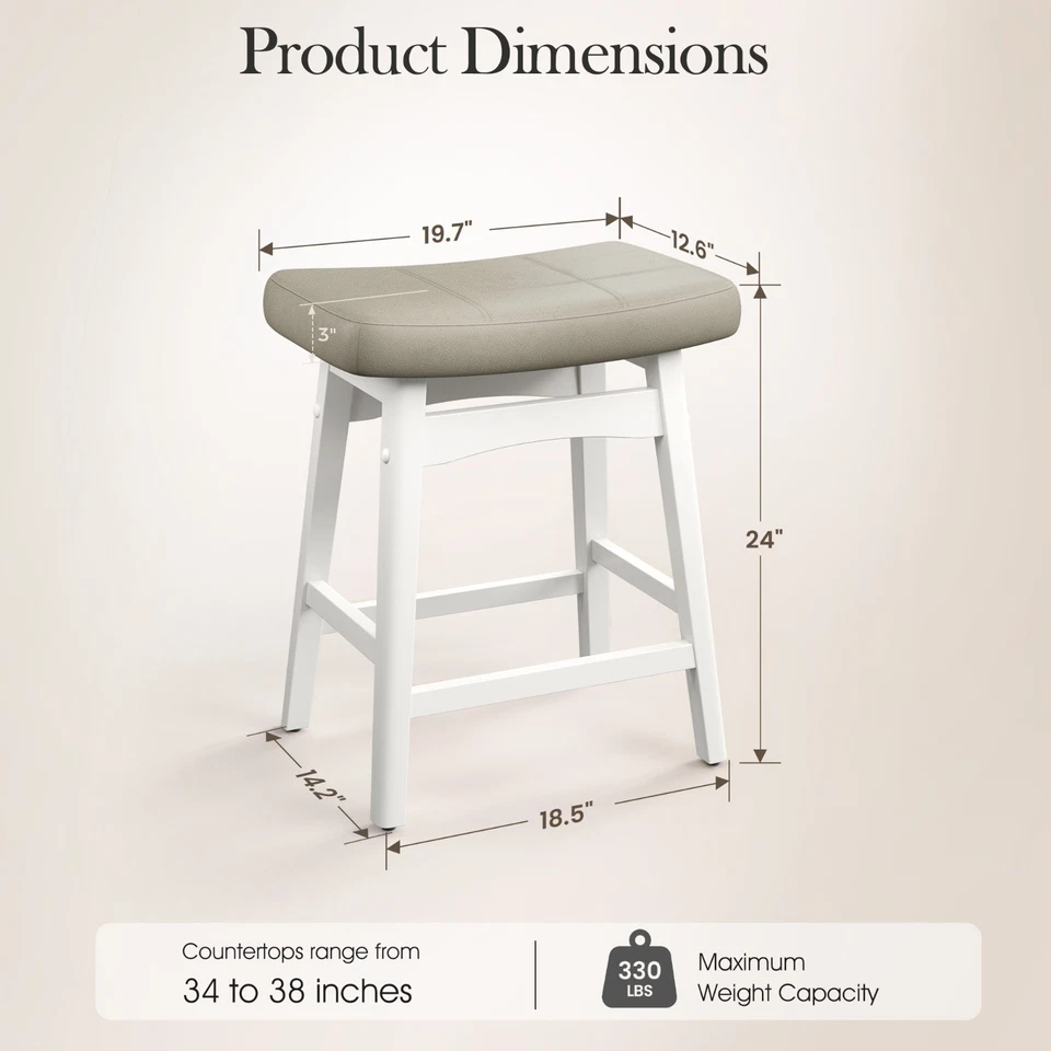 2 pc 24'' Saddle Bar Stools Kitchen Counter Height Barstools with Solid Wood Leg - Image 3 of 4