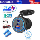 12V Dual PD Type C Car Charger Socket Quick Charge 3.0 USB Aluminum Power Outlet