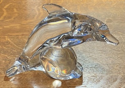 Vintage Galway Irish Crystal Jumping Dolphin /  Art Piece