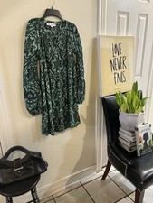 LOFT Women's Long Sleeve Size XS Navy Blue Mint Green Dress