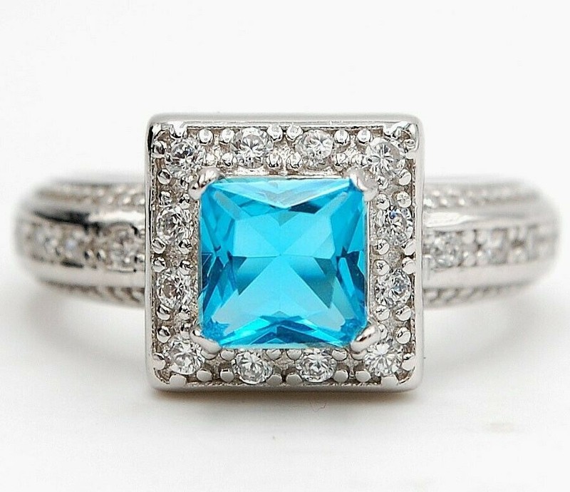 Heat Treated 2CT Blue Topaz 925 Solid Sterling Silver Ring Sz 6 &3-9