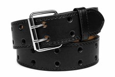 Kids Leather Two Rows Double Holes Black Belt Boys Girls Youth 1.25" Wide
