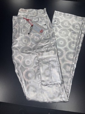Armor Jeans Stacked Denim Size 34 X 36 Shiny Silver Swirls NWT