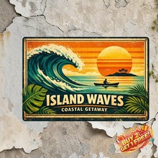 Tropical Island Scenery Metal Tin Sign Vintage Beach Ocean Wall Decor 8x12