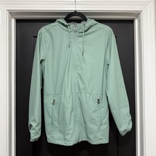 Weatherproof Rain Slicker Jacket Womens Small Green Mesh Lined Smocked Back